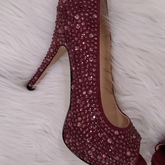 Nwot enzo angiolini purple rhinestones  evening  peep  toe platform pump heels - Picture 5 of 13